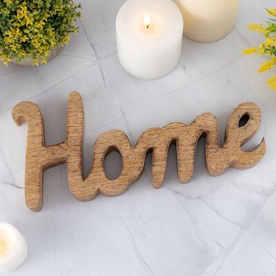 Holzfigur Schriftzug Home B28x12cm Dekoschrift Mangoholz massiv