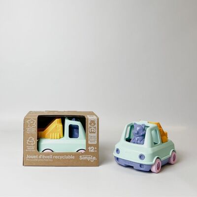 Spielzeugfahrzeug, Feuerwehrauto mit Figur, Hergestellt in Frankreich aus recyceltem Kunststoff, Geschenk für 1–5 Jahre, Ostern, Türkis