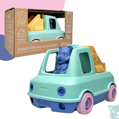 Le Jouet Simple, Camion Pompier et Figurine, Fabriqué en France, 100% en Plastique Recyclé et Recyclable, Lavable au Lave-vaisselle, Cadeau Enfant Fille et Garçon Dès 1 An, Jouet Éducatif pour la Plage - Turquoise