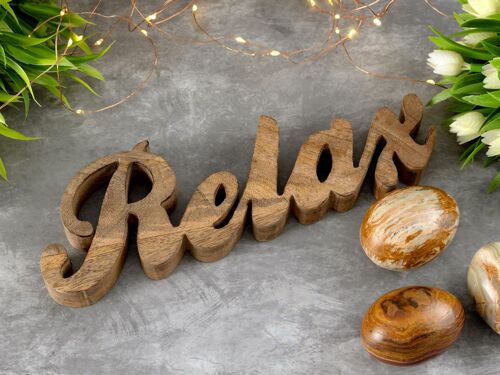 Schriftzug Holzfigur Relax B28x9cm Dekoschrift Mangoholz massiv