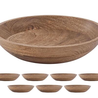 Wooden bowl decorative bowl round ø25 or 30cm H6cm Masterbox 8-piece modern simple mango wood