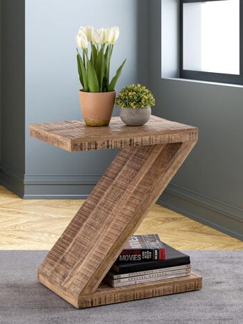 Table d'appoint en bois forme Z 42x50x31cm Zoro table de canapé table à fleurs manguier durable bois de récupération 1