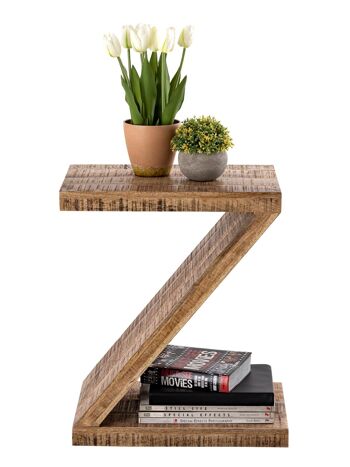 Table d'appoint en bois forme Z 42x50x31cm Zoro table de canapé table à fleurs manguier durable bois de récupération 2