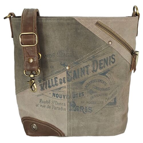Vintage Stil Umhängetasche. Crossbody Bag aus Canvas und Leder. Crossover Tasche