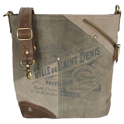 Sac bandoulière de style vintage. Sac bandoulière confectionné en toile et cuir. Sac croisé