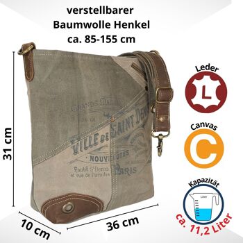 Sac bandoulière de style vintage. Sac bandoulière confectionné en toile et cuir. Sac croisé 3