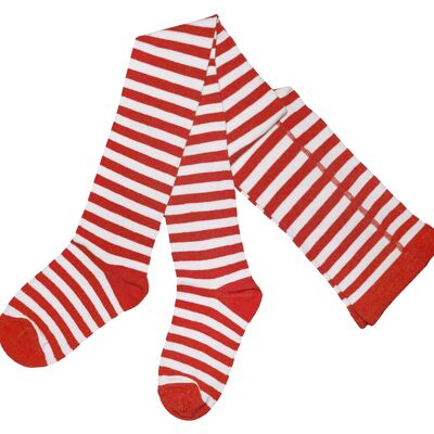 Collants tricotés en coton pour femmes >> Rayures Carnaval << Rouge et Blanc