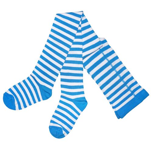Knitted Cotton Tights for Women >> Carnival Stripes << Blue & White