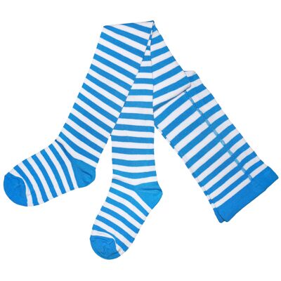 Knitted Cotton Tights for Women >> Carnival Stripes << Blue & White