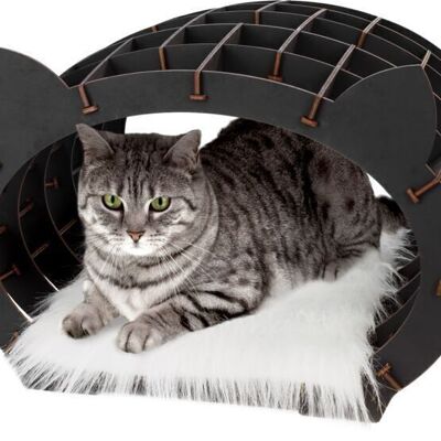 Kit di costruzione 3D EWA fai da te Casa in legno nera per il tuo gatto con pelliccia bianca, 1737, 48×36,2×45,6 cm