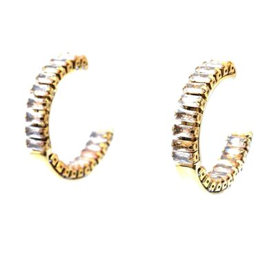 Steel Hoop Earrings Small Princess Cut Stone