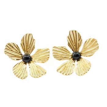 Boucles Oreilles Acier Grosse Fleur Pétale Cabochon 2