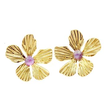 Boucles Oreilles Acier Grosse Fleur Pétale Cabochon 3