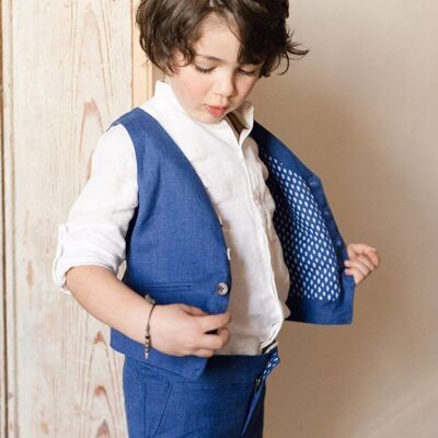 Gilet de mariage en lin tendance Arsène Bleu