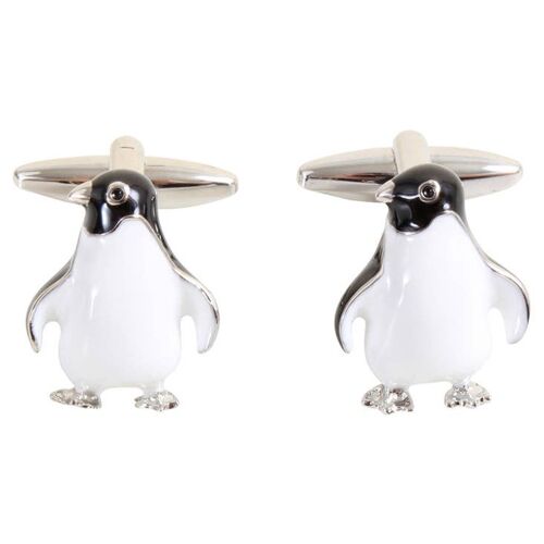 3D Penguin Rhodium Plated Cufflinks