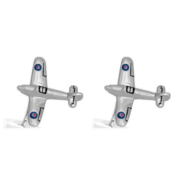 Boutons de manchette plaqués rhodium avion Hurricane 3D