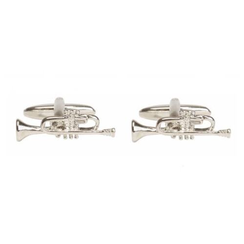 3D Trumpet Rhodium Plated Cufflinks