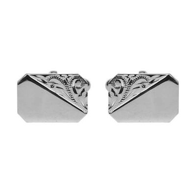 925 Sterling Silver Rectangle Cufflinks w/ Engraved Design