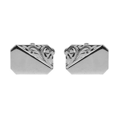 925 Sterling Silver Rectangle Cufflinks w/ Engraved Design