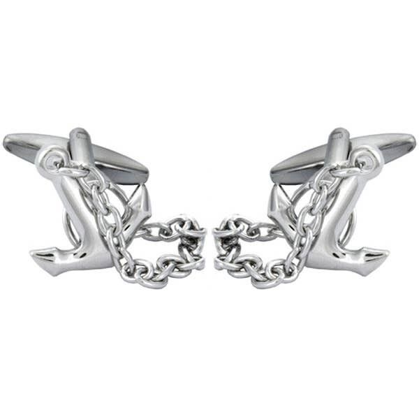 Gemelli con ancora e catena placcati in rodio
