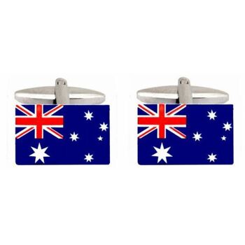 Boutons de manchette plaqués rhodium drapeau australien 1