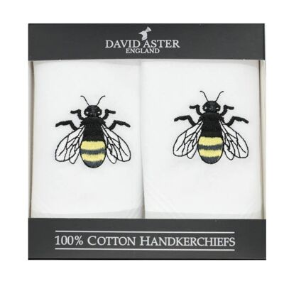 Bee Embroidered White Cotton Handkerchief Set