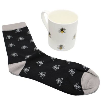 Bee Set aus Tassen und Socken aus feinem Knochenporzellan