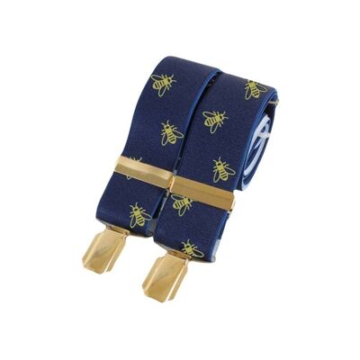 Bretelle con clip in oro blu navy da 35 mm