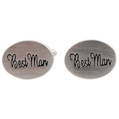 Gemelos de boda con placa de rodio ovalada Best Man