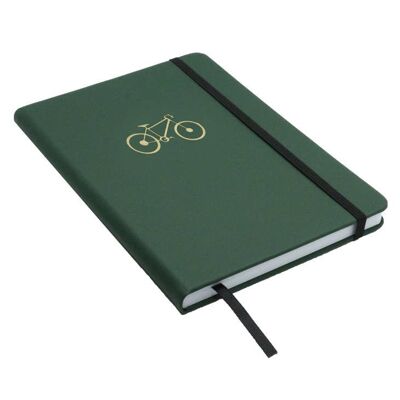 Cuaderno A5 con rayas y relieve de bicicleta, verde