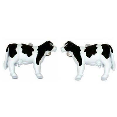 Gemelos con baño de rodio de vaca en blanco y negro