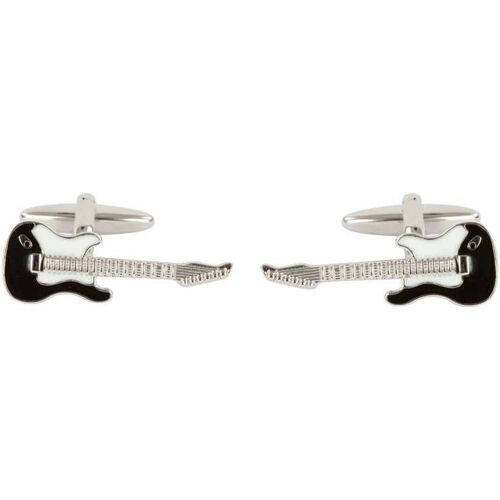 Black & White Electric Guitar Rhodium Plated Cufflinks