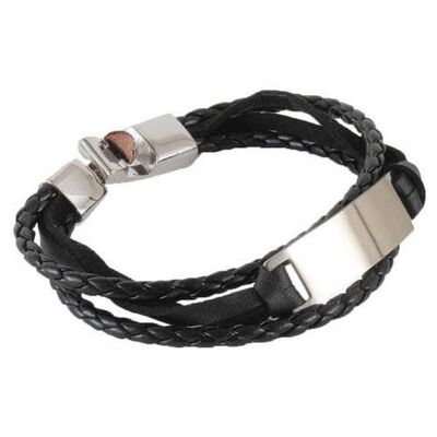 Bracelet noir 4 cordons avec plaque gravée en acier inoxydable
