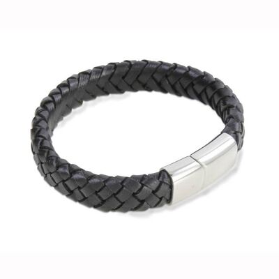Bracciale in pelle nera da 8 mm con chiusura in acciaio inossidabile