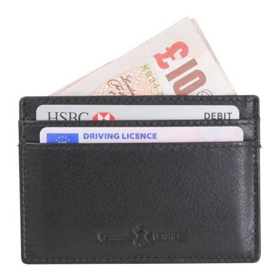 Black Leather Slim Card Holder with RFID lining