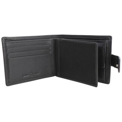 Schwarzes Leder-Portemonnaie mit Laschenverschluss und RFID-Futter