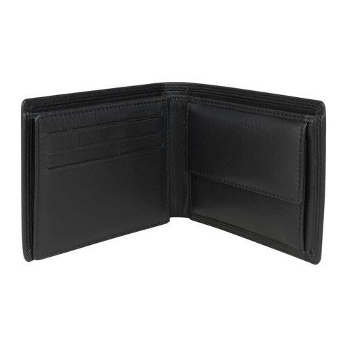 Black Leather Wallet RFID Lined, ID Partition & Coin Pouch