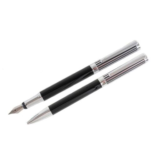 Black Lined Fountain & Ball Point Pen Set