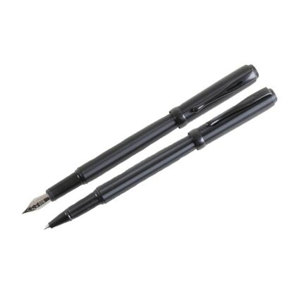 Black Ribbed Fountain & Rollerball Pen Set