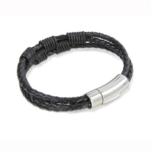 Black Triple Bracelet Twisted Design w Stainless Steel Clasp