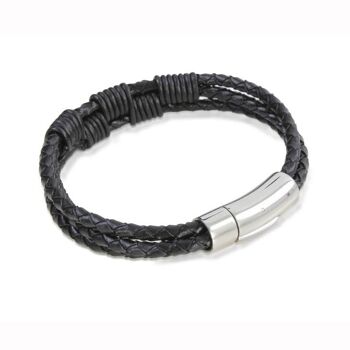Bracelet triple noir design torsadé avec fermoir en acier inoxydable 1