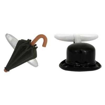 Black Umbrella & Bowler Hat Rhodium Plated Cufflinks