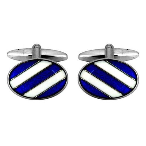 Blue & White Diagonal Stripe enamel Cufflinks