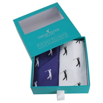 Blue & White Golfer Print Cotton Handkerchief Set