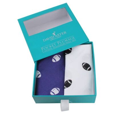 Blue & White Rugby Print Handkerchief Set