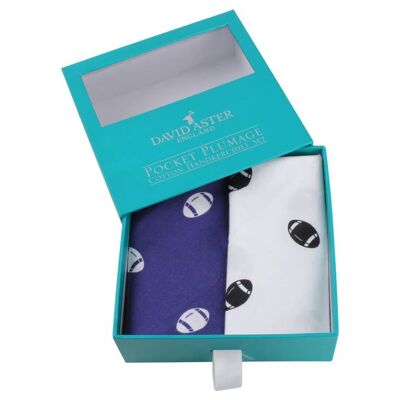 Set di fazzoletti con stampa rugby blu e bianco