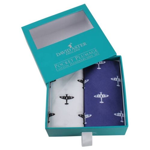 Blue & White Spitfire Print Cotton Handkerchief Set