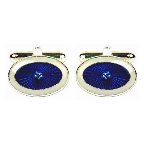 Blue & White Starburst Oval Enamel Cufflinks