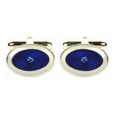 Blau-weiße Starburst-Oval-Emaille-Manschettenknöpfe