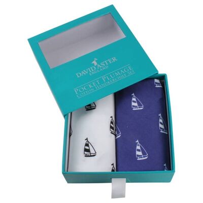 Blue & White Yacht Print Cotton Handkerchief Set